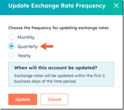 set-exchange-rate-update-frequency (ajustar frecuencia de actualización del tipo de cambio)