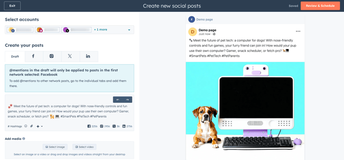 Social composer showing options to draft a social post.
