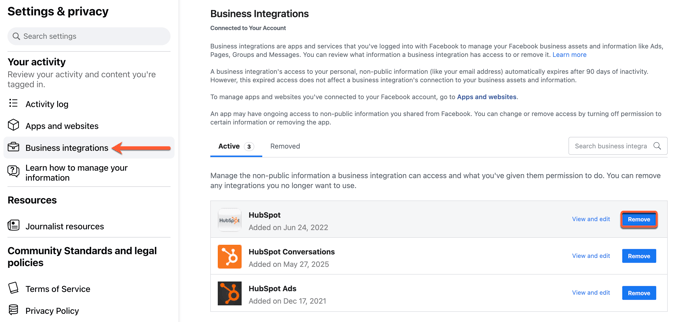 social-remove-hubspot-business-integration-meta-settings