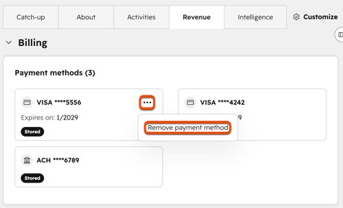Remove payment method option for a stored payment method