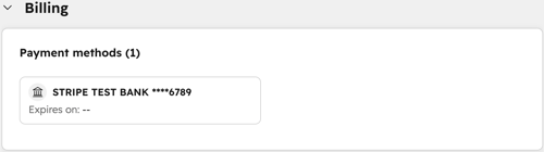 Revenue tab showing metrics for stored payment methods in a dashboard interface