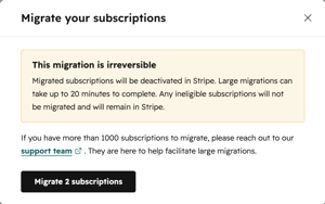 Confirm Stripe migration setup in the dialog box