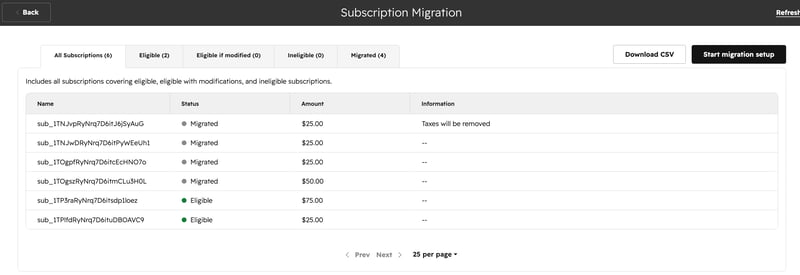 Start Stripe migration setup from the payments settings page
