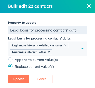 update contact legal basis