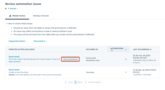 view automation issues view automation