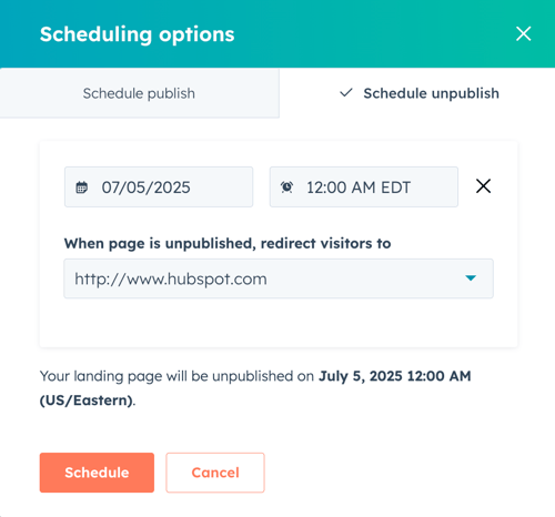 website-and-landing-pages-content-editor-scheduling-options-unpublish