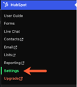 screenshot showing how to access Settings for the HubSpot Wordpress plugin