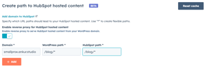 screenshot showing how to set the HubSpot path field and WordPress path field.