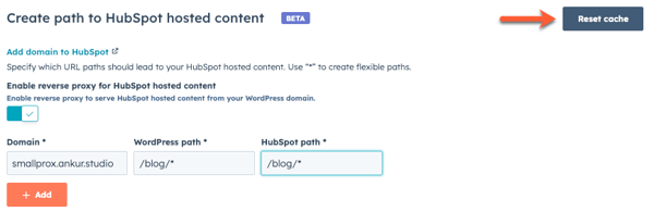 screenshot showing the reset cache button. 