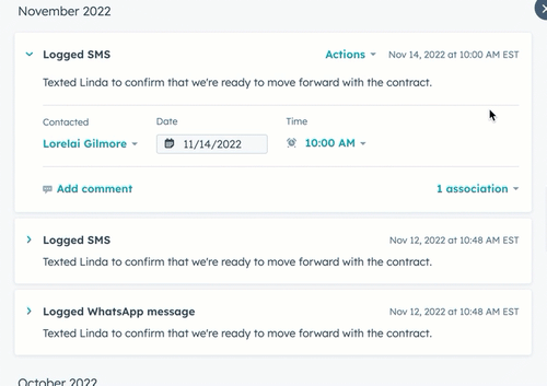 GIF image displays a logged SMS. the user modifies the date and time, along with the text.