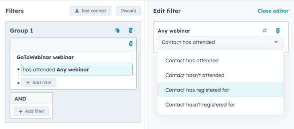 gotowebinar list filter