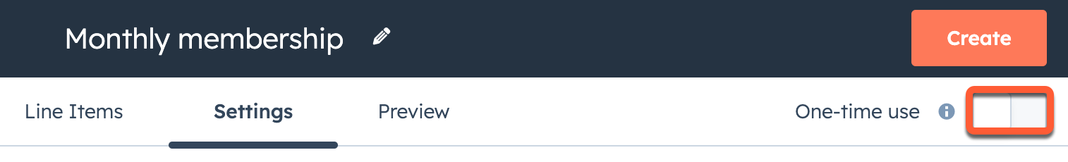 The 'One-time use' toggle switch in the payment link editor, shown in the off position.