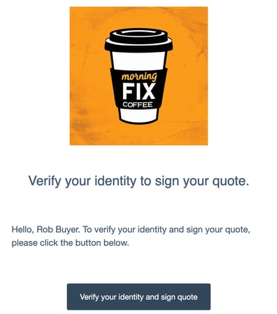 The Signature section of a quote, with the Verify to sign button highlighted.