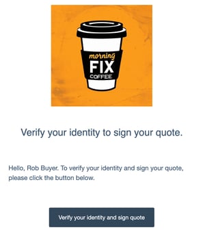 The Signature section of a quote, with the Verify to sign button highlighted.