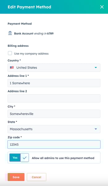 screenshot how to update a bank account as payment method