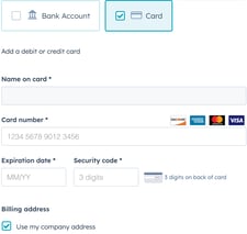 screenshot showing the fields when using Card as Payment Method during checkout
