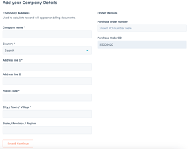 screenshot showing the company details section during checkout
