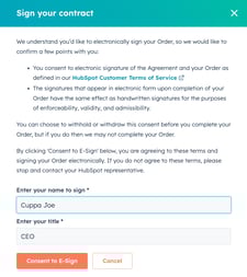 screenshot showing the Sign your contract page to consent to e-sign