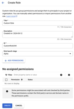 screenshot showing the page where you create a IAM role in Google Cloud