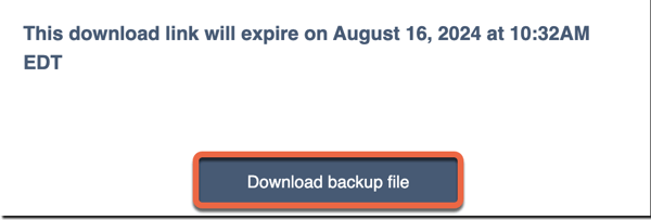 eine E-Mail-Benachrichtigung, die den CTA „Backup-Datei herunterladen“ zeigt