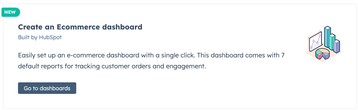 HubSpotの[eコマースダッシュボードを作成]カードのスクリーンショット。 