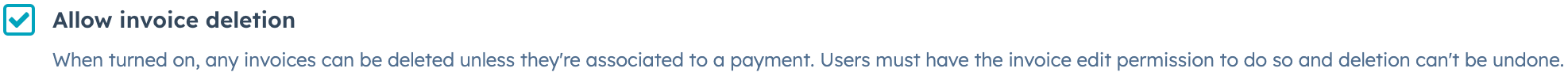 Screenshot of the 'Allow invoice deletion' checkbox in invoice management settings.
