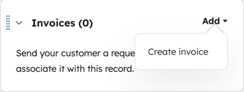 A screenshot of the Add Invoice option in the Invoice section of a contact record.