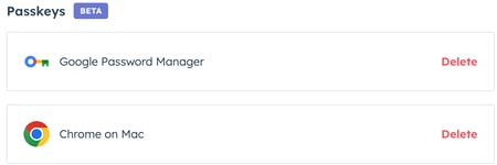 screenshot showing the added passkey in the user's settings
