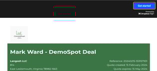 The Get started button in the top right corner of the quote.