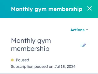 HubSpot subscription panel showing 'Paused' status and the date the subscription was paused.