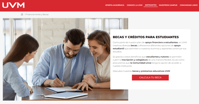 La UVM ofrece una calculadora de becas personalizada como parte de su customer care