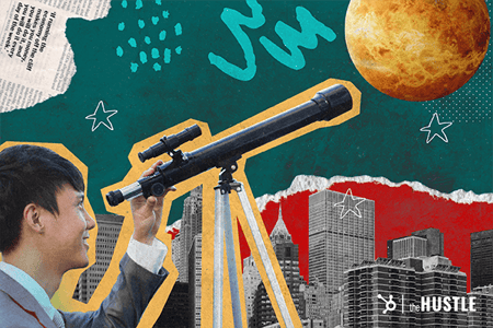 Agile leadership: a man stares into a telescope.