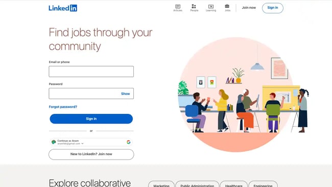 LinkedIn dynamic website examples.