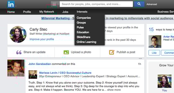 LinkedIn Pulse Navigation.