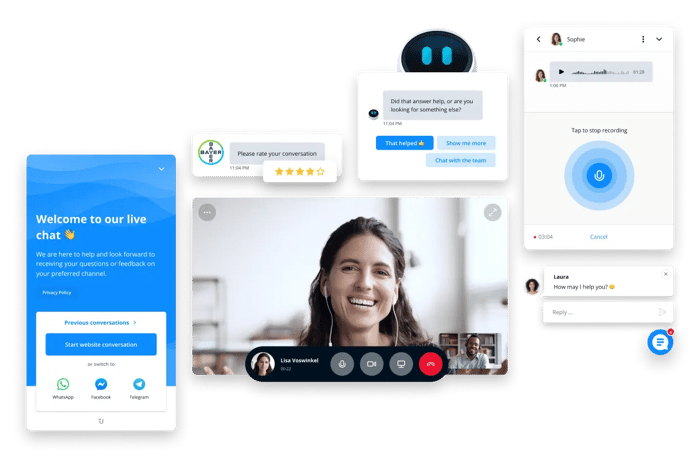 Collage of Userlikes web chat views and features.