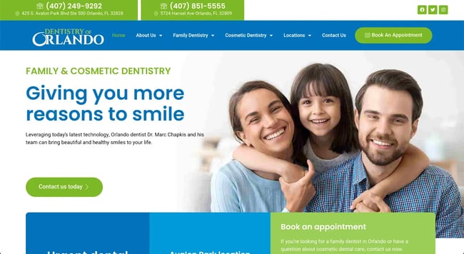 Lots to smile about when you check out the Dentistry of Orlandos website for dental website inspiration-1