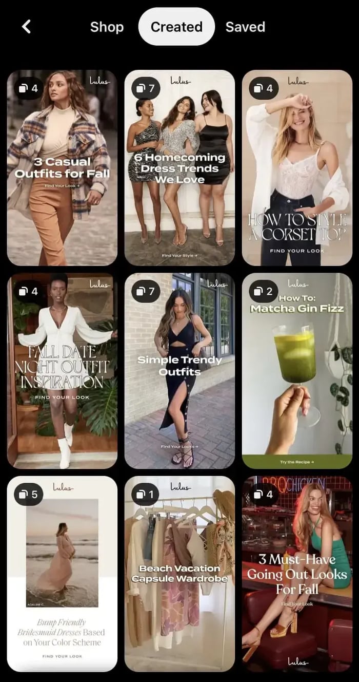 Lulus uses Pinterest Idea Pins for marketing