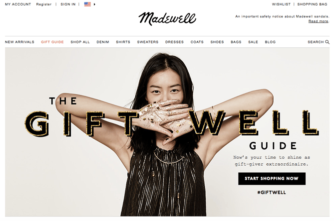 Madewell holiday homepage