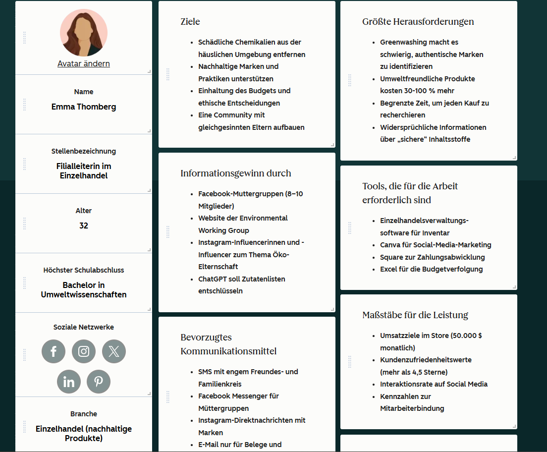 Persona-Beispiel mit Make My Persona: Proto-Persona