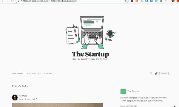 The Startup site looks like many other sites on Medium