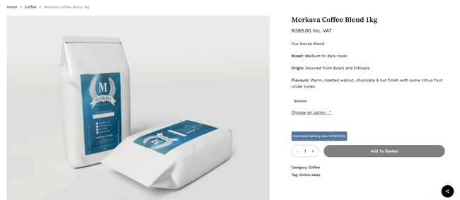 Merkava Coffee coffee shop website product page