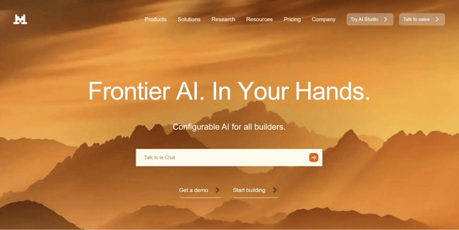 Mistral AI homepage, configurable open source AI
