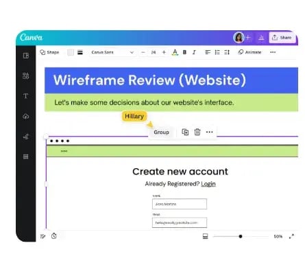 mobile first web design, image showing wireframing option on canva