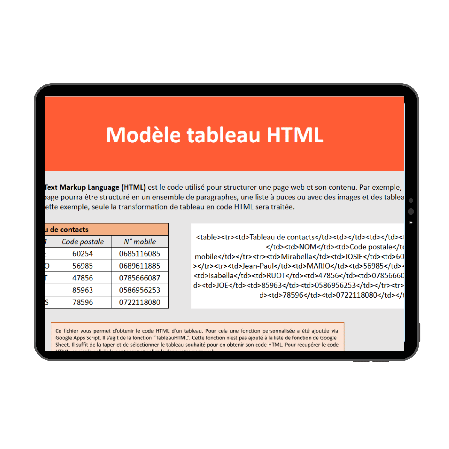 Modèle de tableau HTML