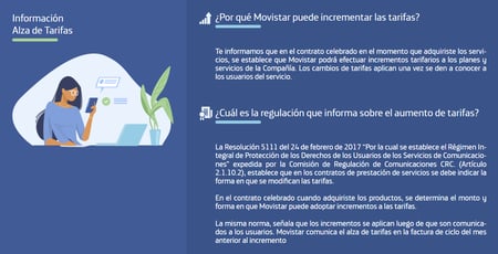 Notificación de Movistar sobre un incremento de precio