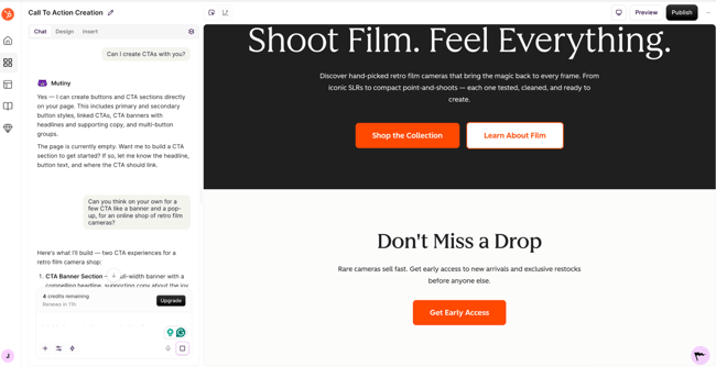 Mutiny call to action tool on-brand CTA examples