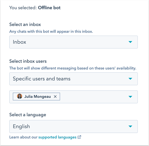 Dropdown menus to configure offline bot