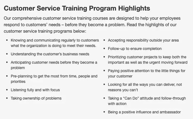 customer service training program highlights, A+ customer care by WorkLifeBalance