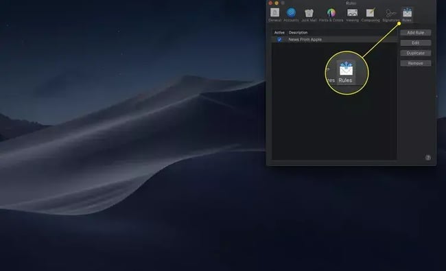 how to whitelist an email in apple mail click on the rules tab