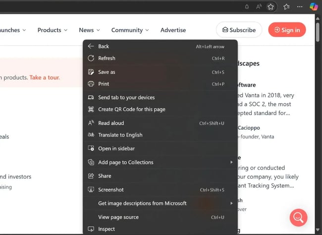 page level qr code creation on microsoft edge